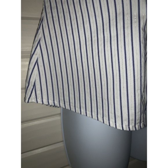 Style & Co Sz 6 White Blue Silver Striped L/S Tunic Blouse Metallic Career EUC - Picture 6 of 9